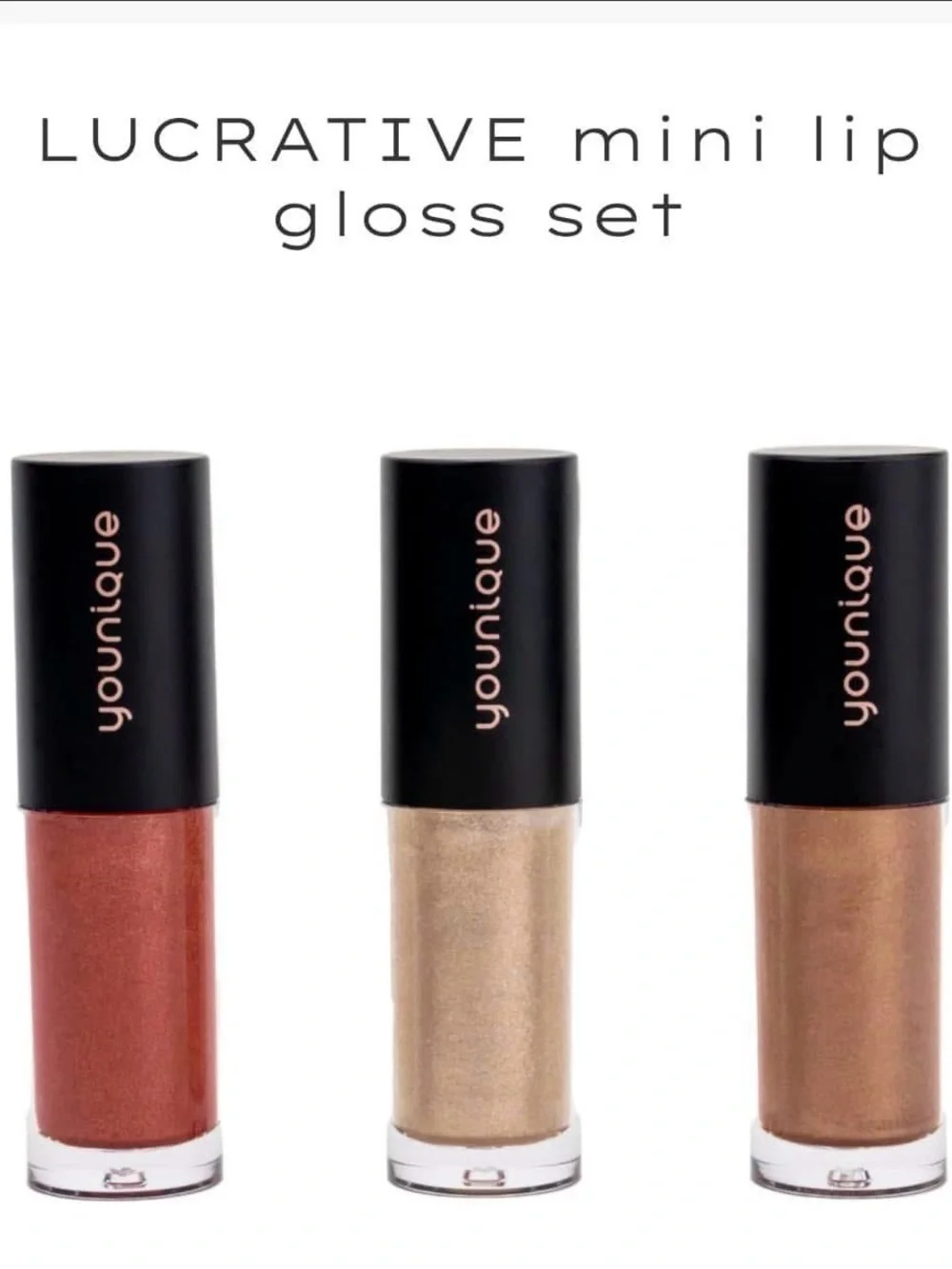 Younique Moodstruck Lucrative Mini Lip Gloss Trio Brown, Red, Gold